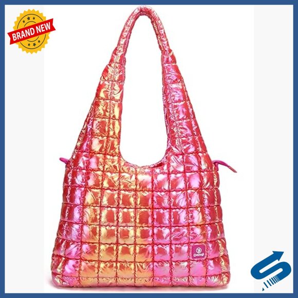 Handbags - Large Quilted Puffer Tote Bag with Adjustable Shoulder Strap